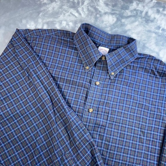 Brooks Brothers Button Down Shirt Mens XXL  Blue Plaid Non Iron All Cotton - Picture 1 of 9